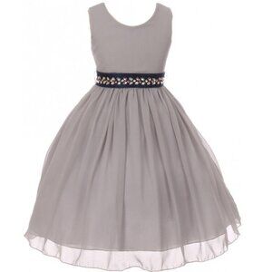 Big Girls Sleeveless Shiny Christmas Holiday Birthday Flower Girl Dress Silver